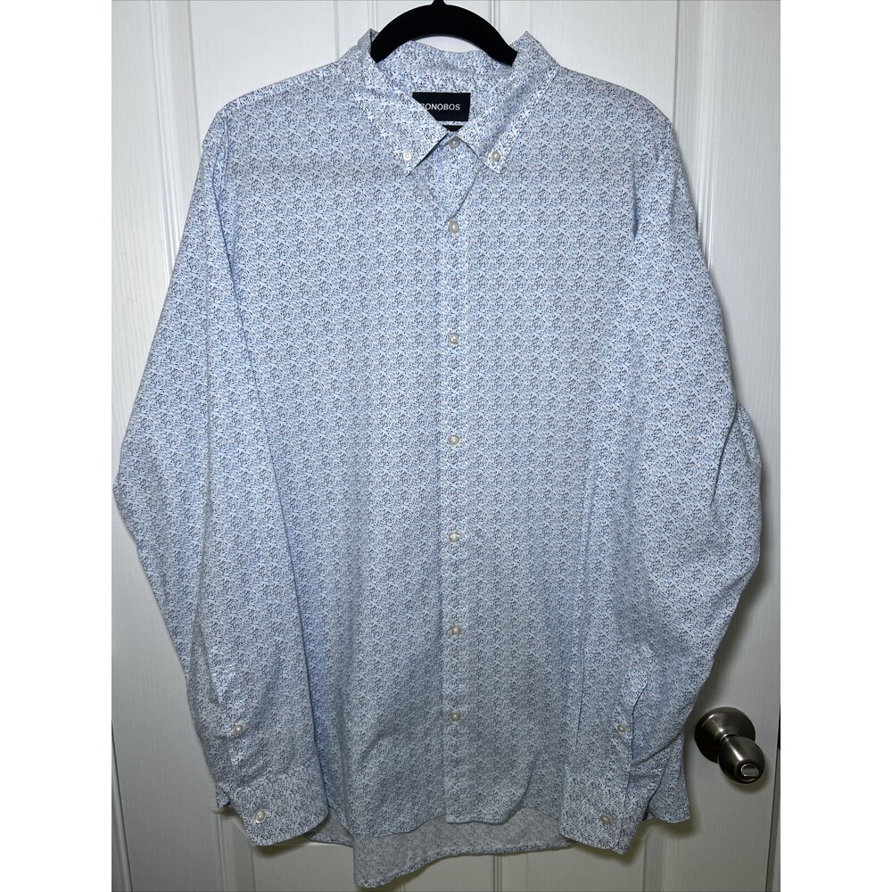 BONOBOS Slim Fit Button Down Shirt Men's XL LONG Blue Ditzy Floral Print